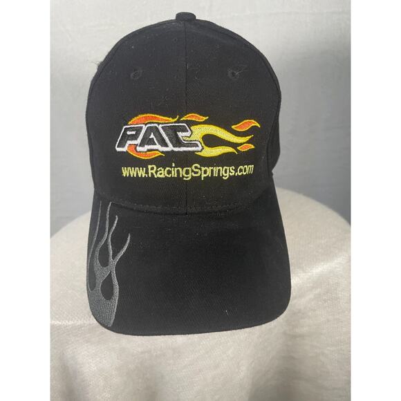 Vintage PAC Racing Springs Black Adjustable Hat Flame Embroidered Logo Cap - Picture 2 of 7